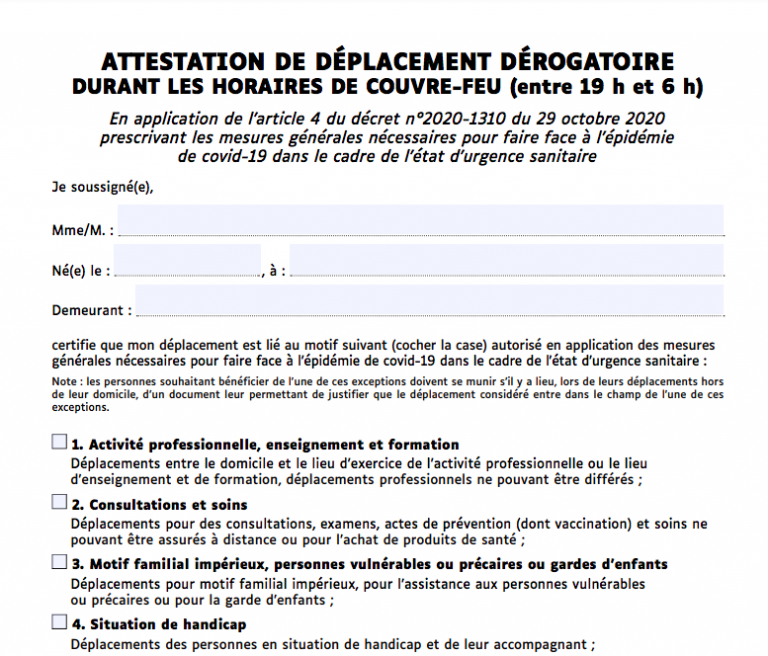 Attestation D Rogatoire De Couvre Feu Covid Le Document Officiel