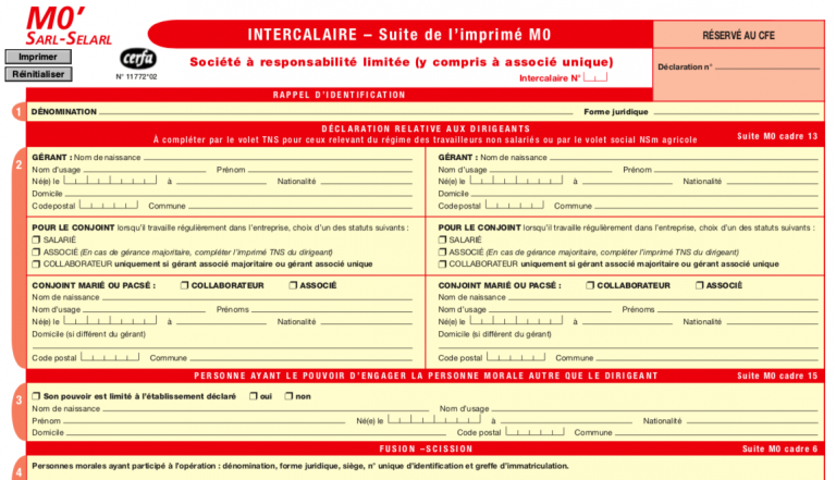 M0 SARL : document CERFA (Mise à jour 2022)