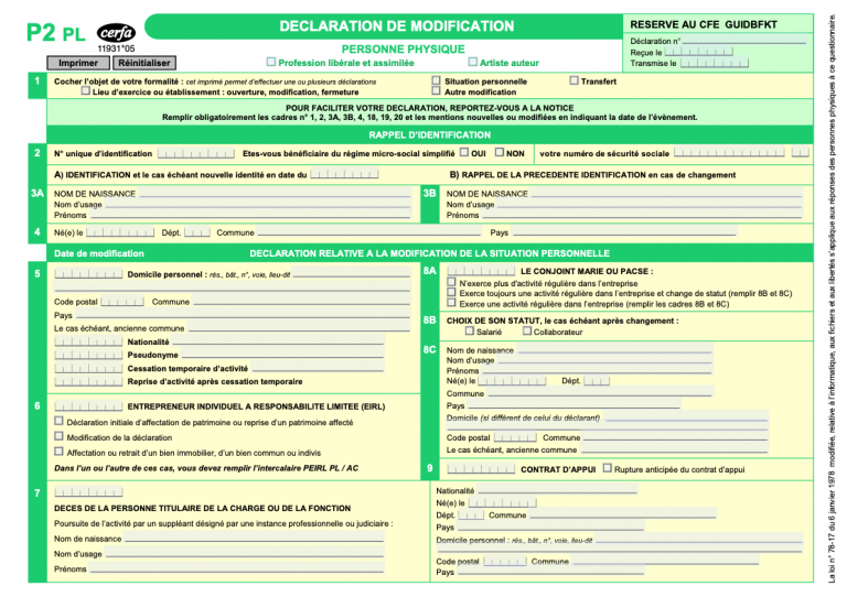 Formulaire P2 PL modification : document CERFA (Mise à jour 2022)