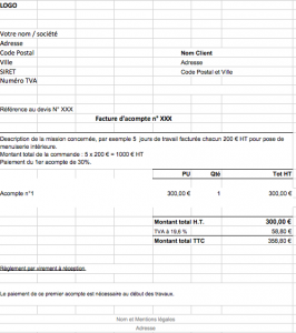 Modèle facture d'acompte Excel  document gratuit (Mise à jour 2023)