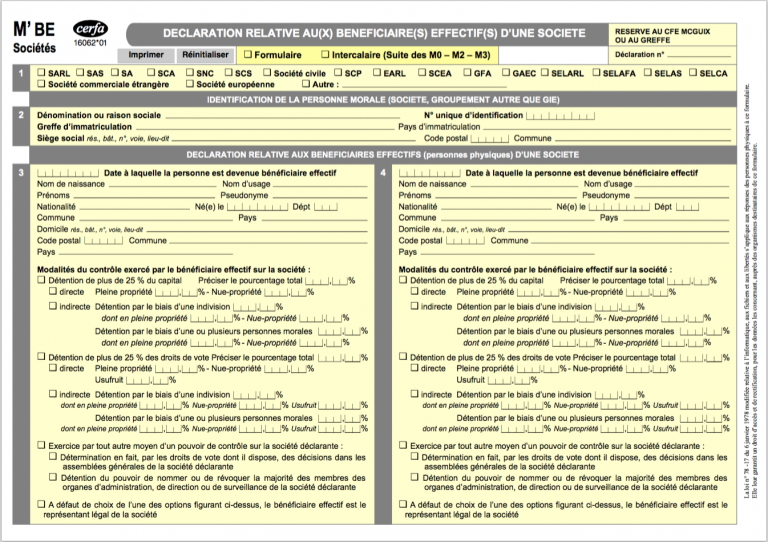 Inscription au registre des bénéficiaires effectifs : formulaire DBE-S