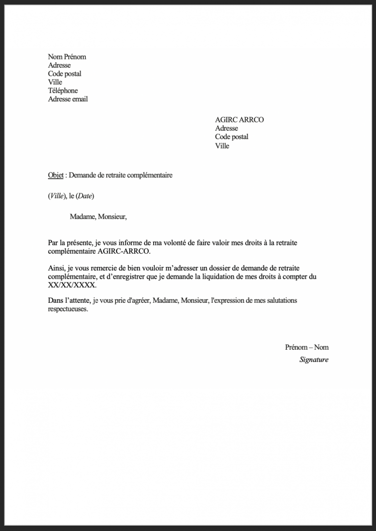 Notre modèle de lettre pour une demande de retraite complémentaire ...